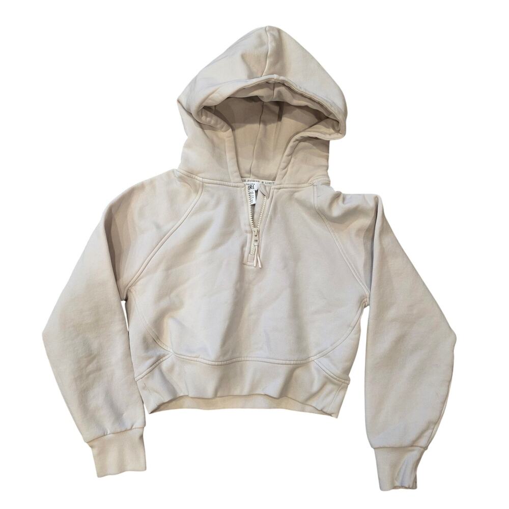 Athleta Girl ivory partial zip cropped hoodie with thumb holes girls sz 12